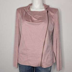 Mote Pink Faux Suede Side Zip Long Sleeve Moto Jacket XXL